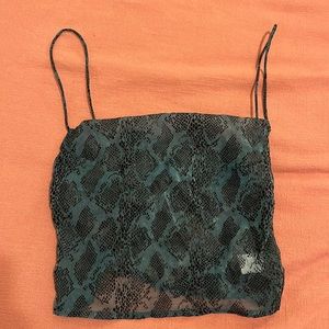 green snakeskin sheer crop top revolve